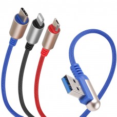 3In1 90 Degree Micro USB Charging Cable For Samsung S10 S9 Plus Huawei P30 P20 USB Type C Multi Charger Cabel Cord Mobile Phone